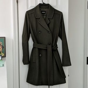 Olive green wool blend trench coat